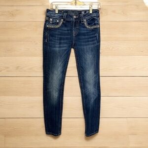 Miss Me Skinny Jeans Size 27 Blue Distressed Embellished Pocket‎ Mid Rise